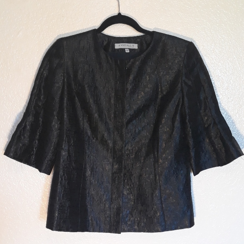 Anne Klein 12P Black Button Up 3/4 sleeve Blazer